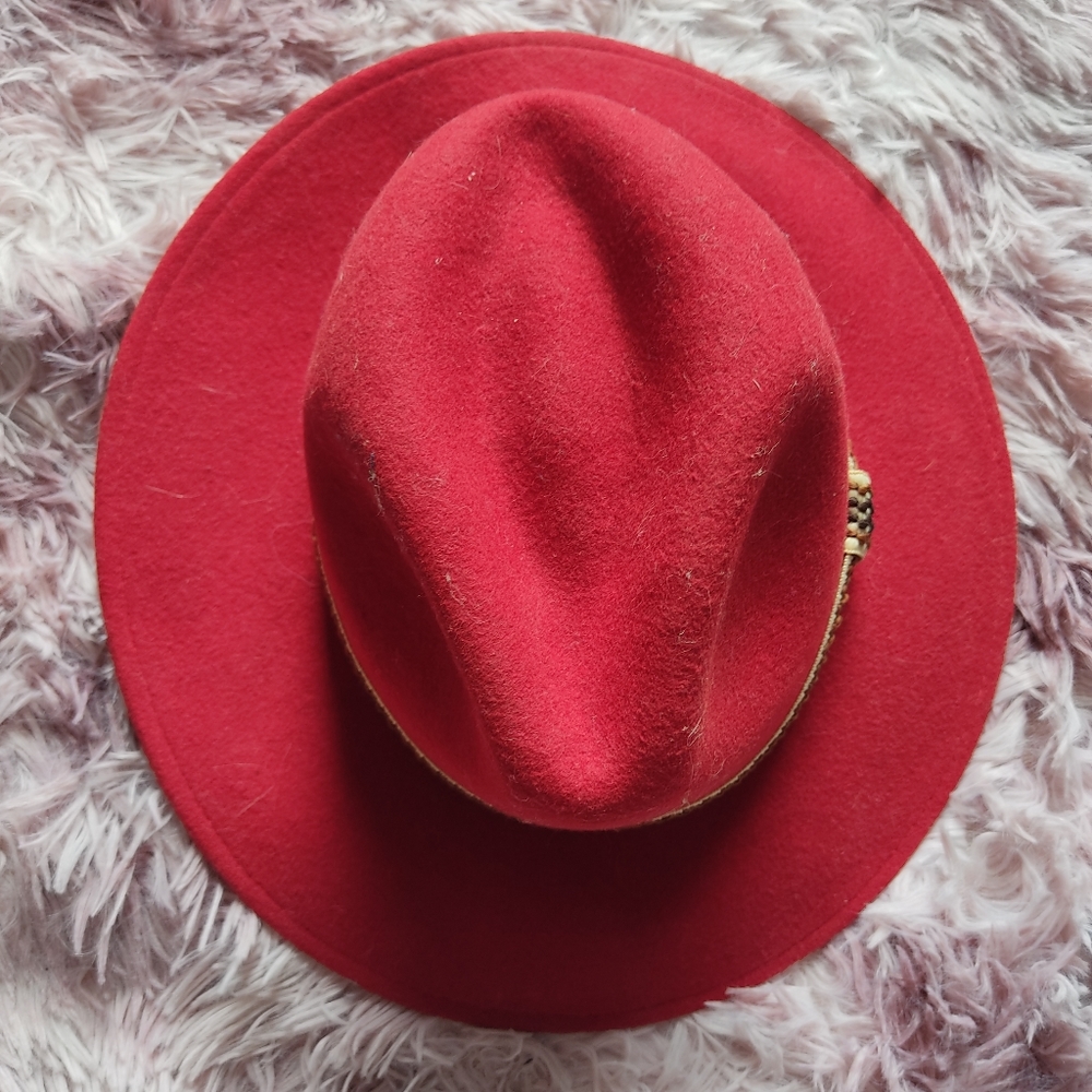 Red Wool Hat Panama Style (Ecuadorian)